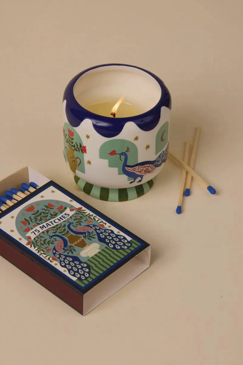 A Dopo 8 oz Handpainted Peacock Ceramic - Misted Lime