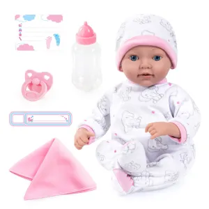 Bayer Design 15" Reborn Baby Doll Set - White Pink Elephant, Kids Age 18mo 