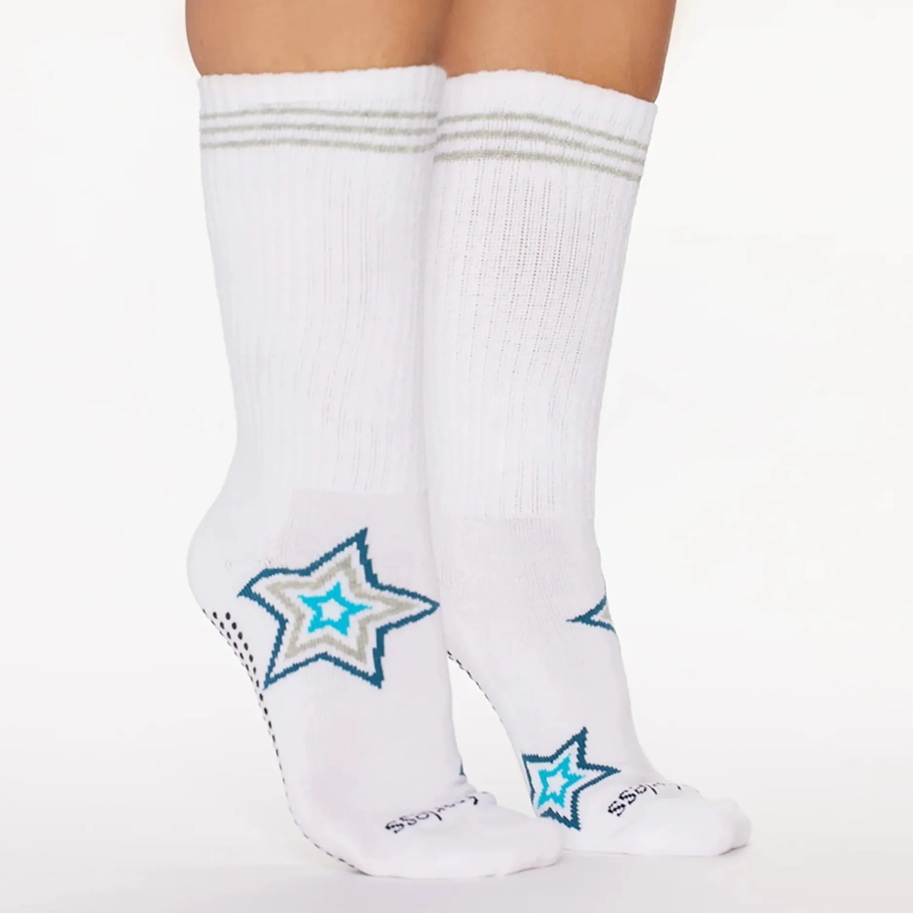 Be Fearless Crew - White Starburst Grip Socks (Barre / Pilates)