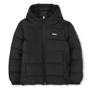 Black Hooded Logo Puffer Jacket