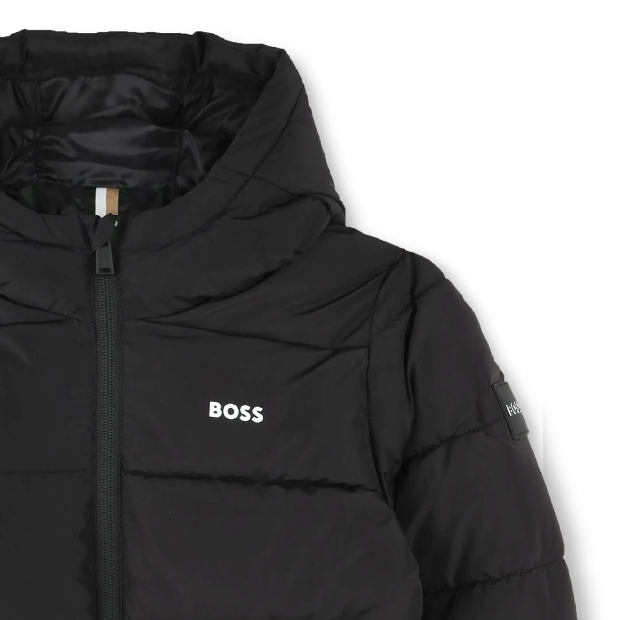Black Hooded Logo Puffer Jacket