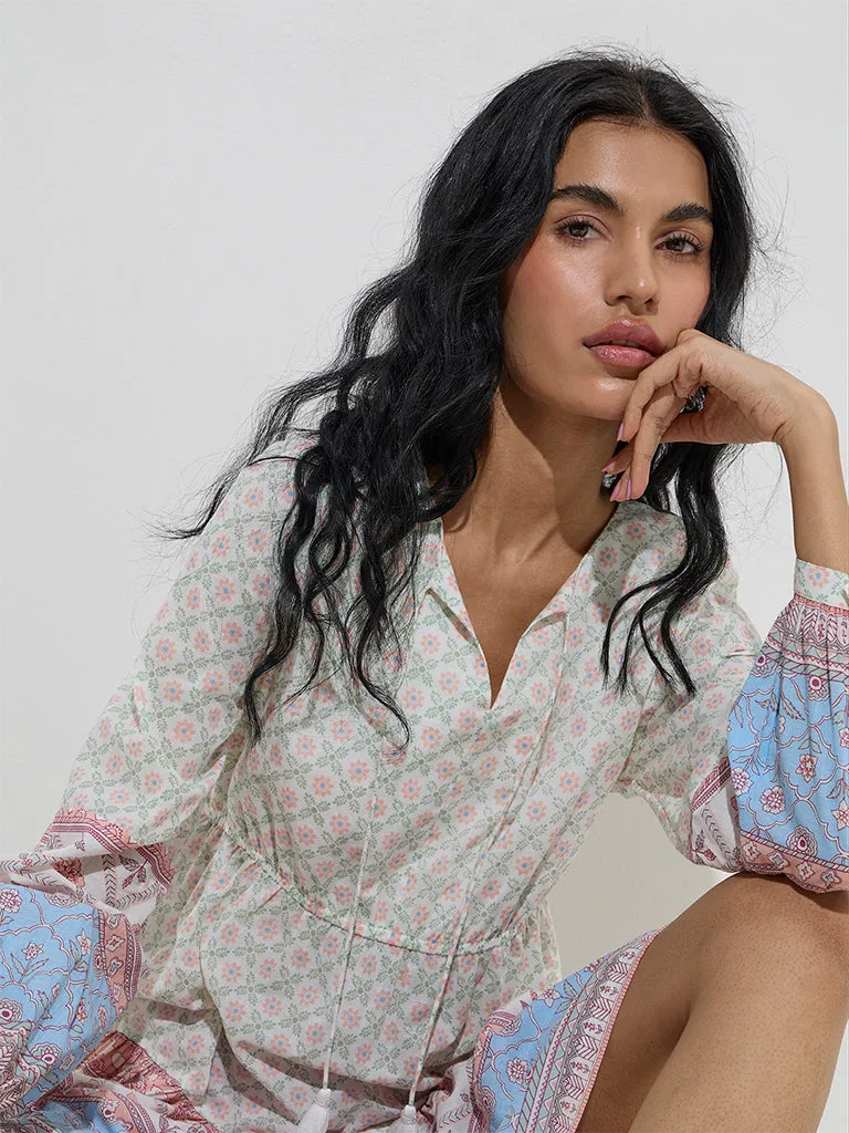 Bombay Paisley Multicolour Floral Cotton A-Line Dress