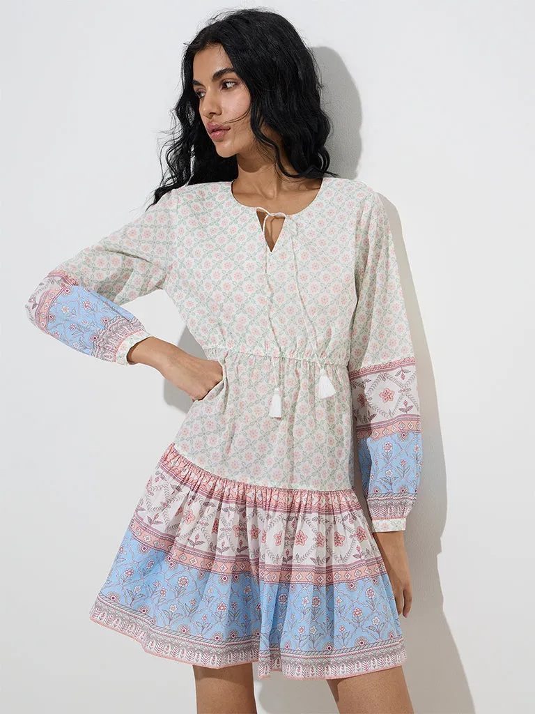 Bombay Paisley Multicolour Floral Cotton A-Line Dress