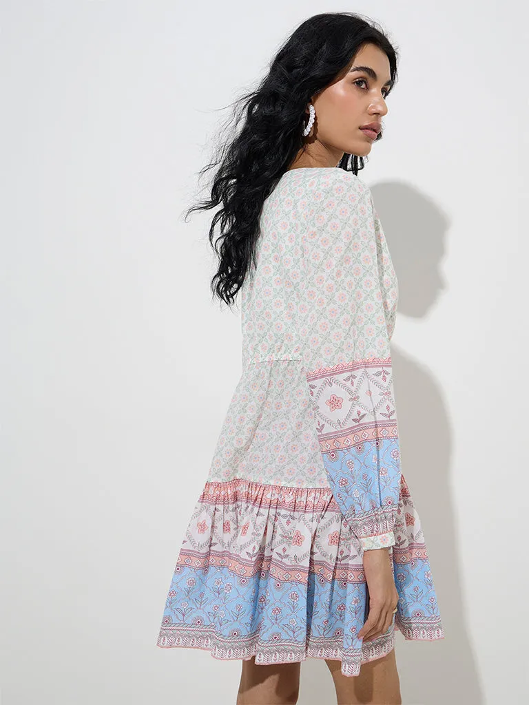 Bombay Paisley Multicolour Floral Cotton A-Line Dress