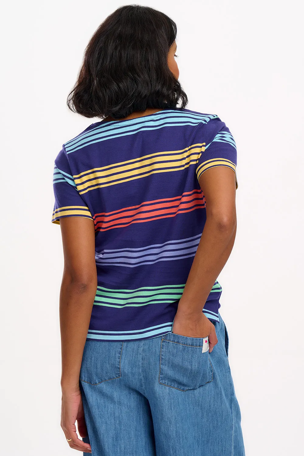 Cara Jersey Top - Navy. Malibu Stripe