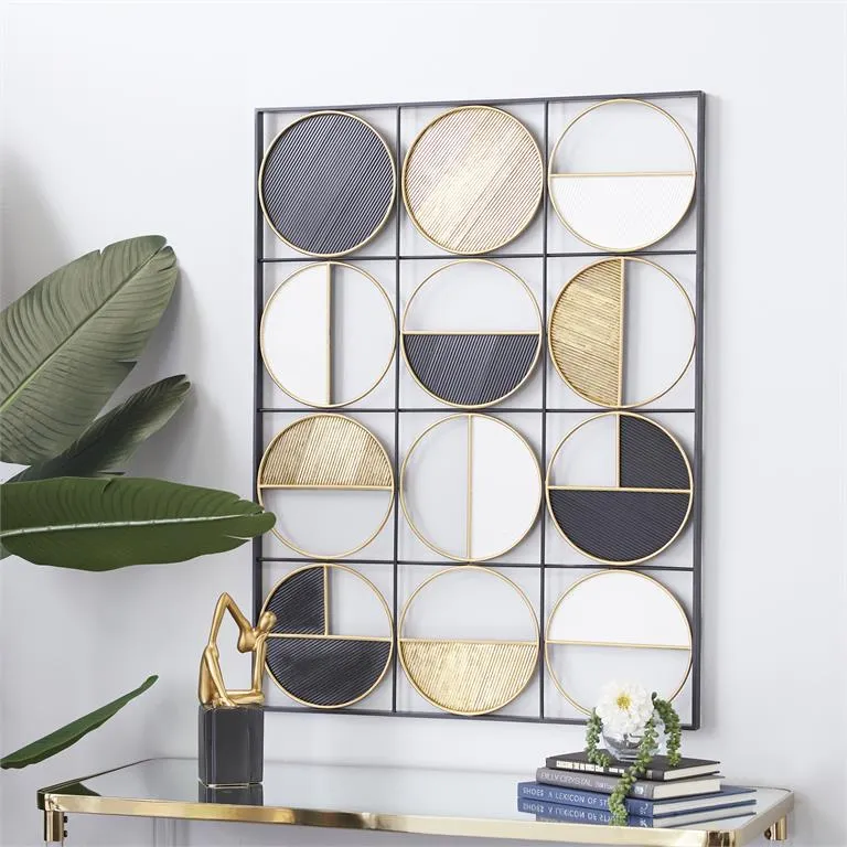 COSMOLIVING BY COSMOPOLITAN BLACK METAL GEOMETRIC HALF MOON WALL DECOR WITH GOLD DETAILING