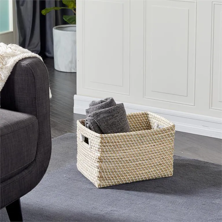 COSMOLIVING BY COSMOPOLITAN BROWN SEAGRASS HANDMADE STORAGE BASKET WITH HANDLES