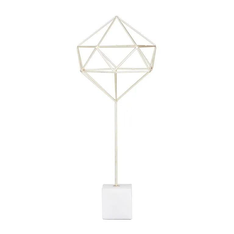 COSMOLIVING BY COSMOPOLITAN GOLD MARBLE GEOMETRIC SCULPTURE WITH MARBLE BASE,