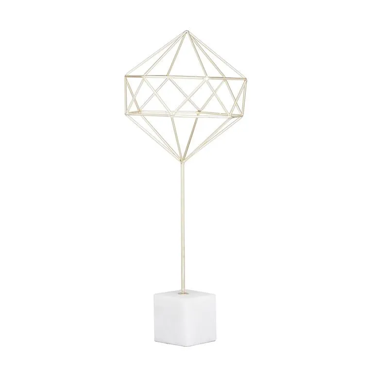 COSMOLIVING BY COSMOPOLITAN GOLD MARBLE GEOMETRIC SCULPTURE WITH MARBLE BASE,