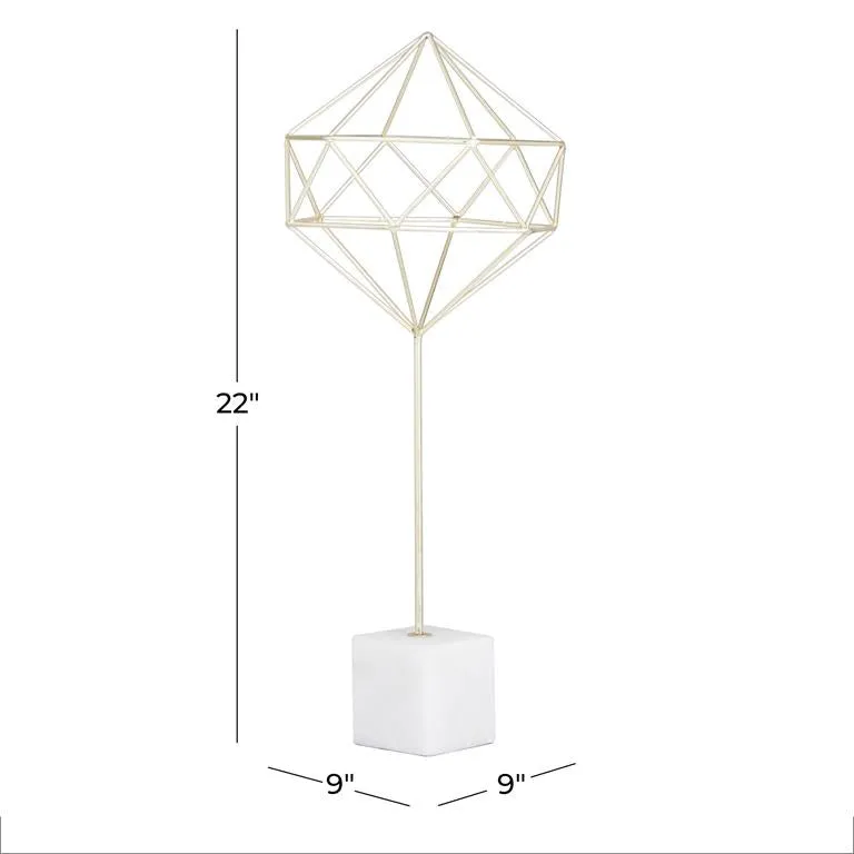 COSMOLIVING BY COSMOPOLITAN GOLD MARBLE GEOMETRIC SCULPTURE WITH MARBLE BASE,