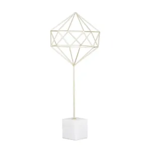 COSMOLIVING BY COSMOPOLITAN GOLD MARBLE GEOMETRIC SCULPTURE WITH MARBLE BASE,