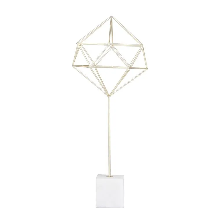 COSMOLIVING BY COSMOPOLITAN GOLD MARBLE GEOMETRIC SCULPTURE WITH MARBLE BASE,