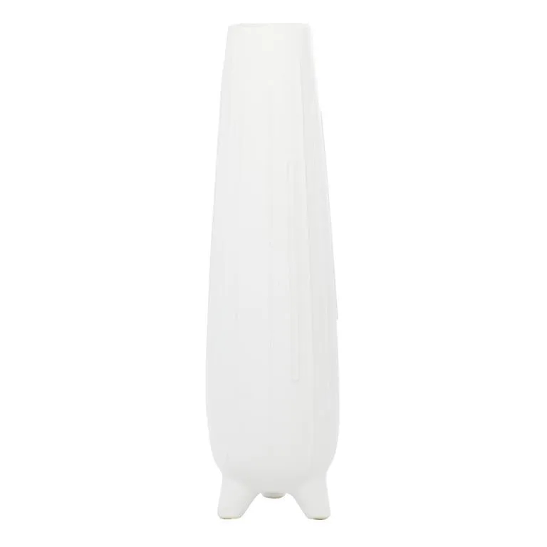 COSMOLIVING BY COSMOPOLITAN WHITE CERAMIC VASE WITH FEET