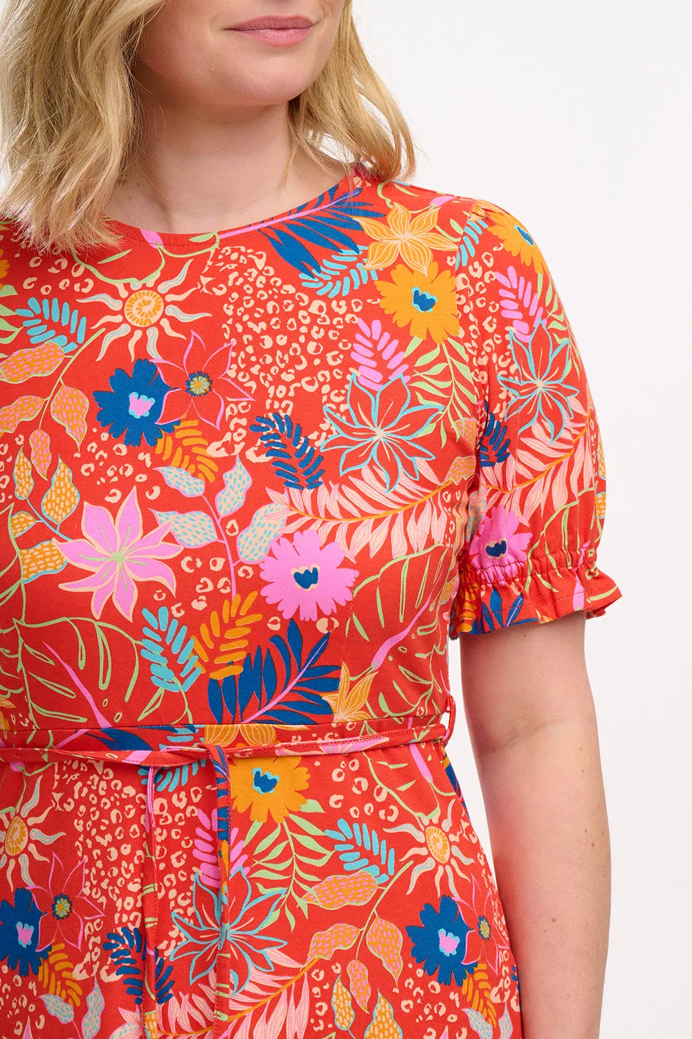 Cynthia Jersey Mini Dress - Red. Painted Jungle
