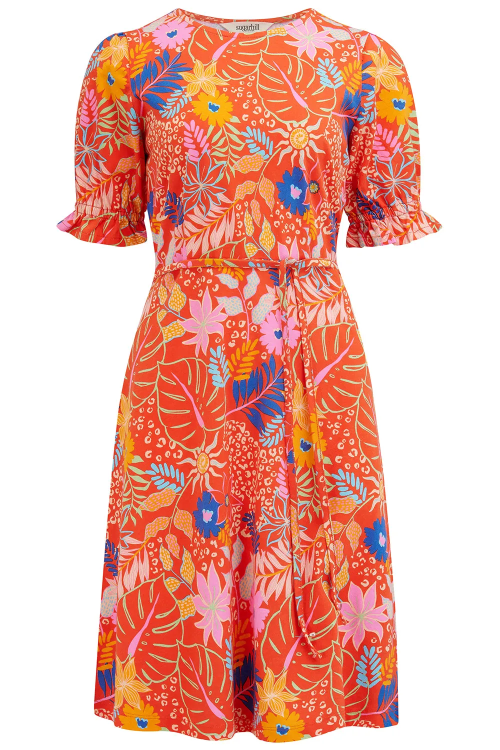 Cynthia Jersey Mini Dress - Red. Painted Jungle