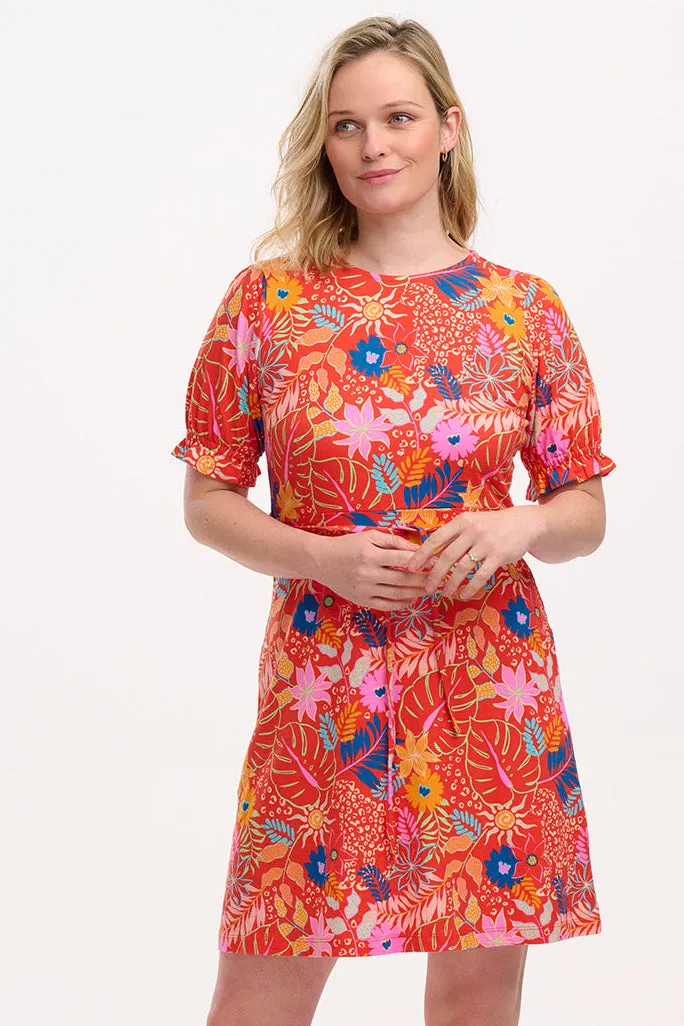 Cynthia Jersey Mini Dress - Red. Painted Jungle