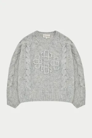 EMBLEM PLAITED OVERSIZED KNIT JUMPER - GREY MARL