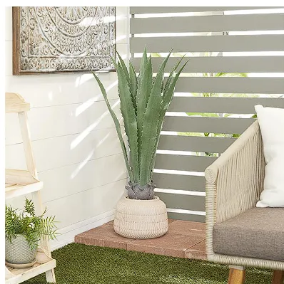 GREEN FAUX FOLIAGE AGAVE ARTIFICIAL PLANT WITH PINK CERAMIC POT, 18" X 18" X 37