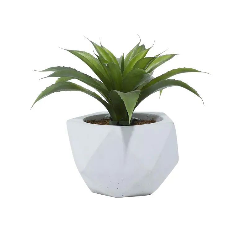 GREEN FAUX FOLIAGE AGAVE ARTIFICIAL PLANT WITH WHITE CERAMIC
