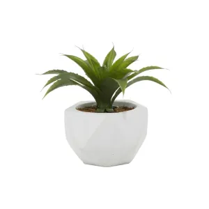 GREEN FAUX FOLIAGE AGAVE ARTIFICIAL PLANT WITH WHITE CERAMIC
