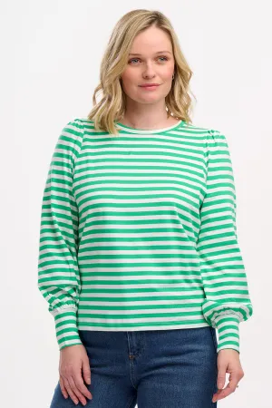 Griselda Jersey Top - Green/Off-White Stripe