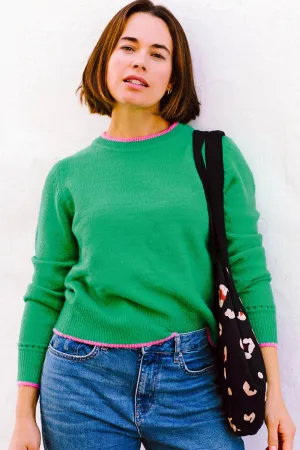 Helena Jumper - Green. Contrast Tipping