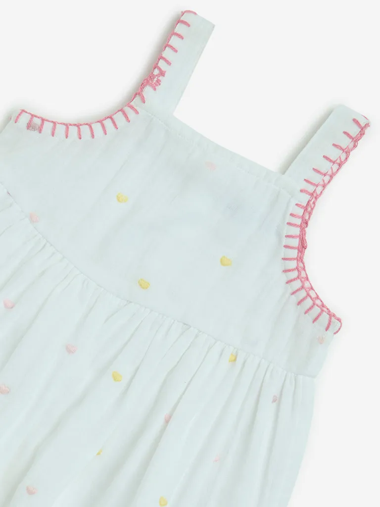 HOP Baby White Printed A-Line Cotton Dress