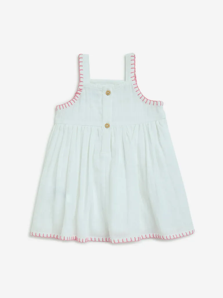 HOP Baby White Printed A-Line Cotton Dress