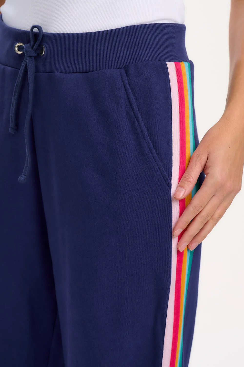 Laina Joggers - Navy. Rainbow Trim