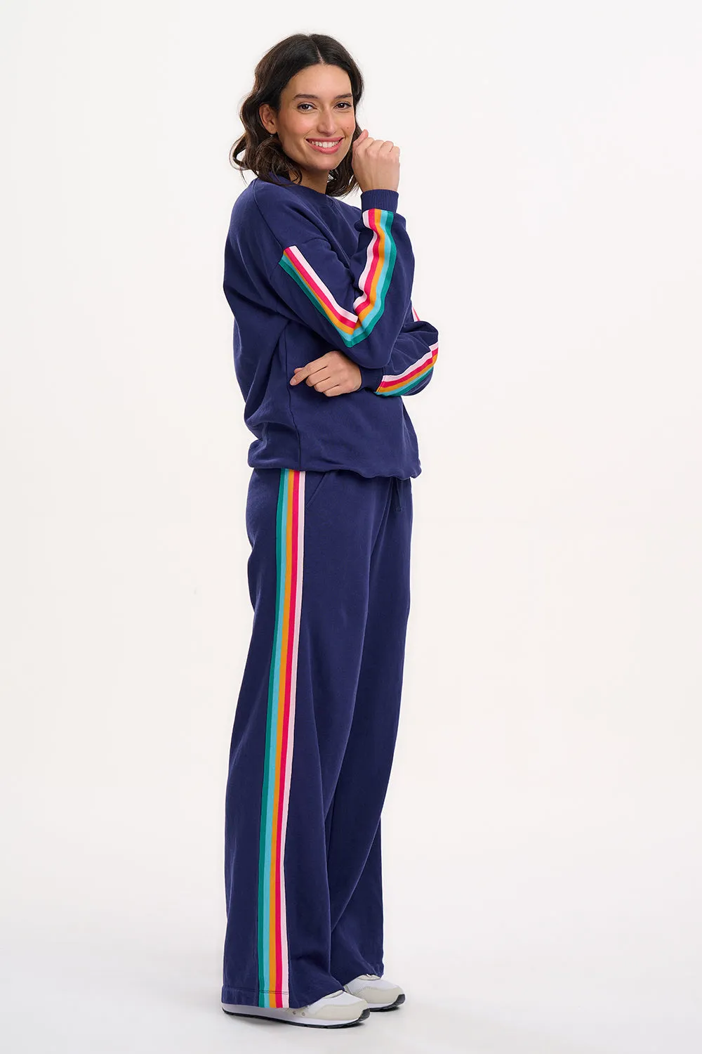 Laina Joggers - Navy. Rainbow Trim