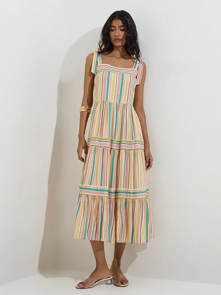 LOV Multicolour Striped Tiered Dress