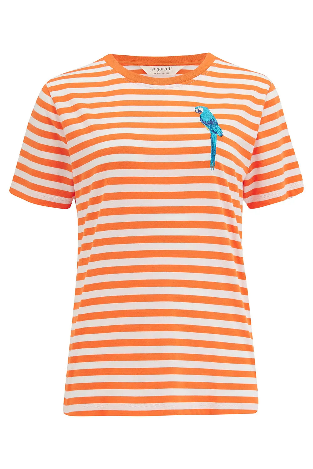 Maggie T-shirt - Off-White/Orange. Stripy Parrot