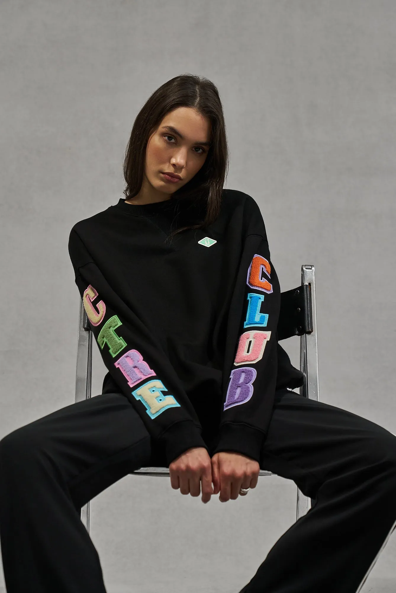 MULTIBADGED CHENILLE SWEATSHIRT - BLACK