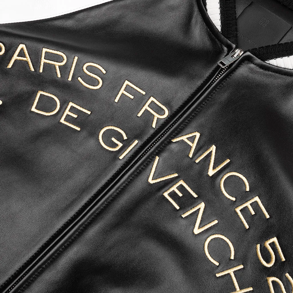 Nappa Leather Varsity Jacket with Chandelier and Snake Embroideries - Black/White