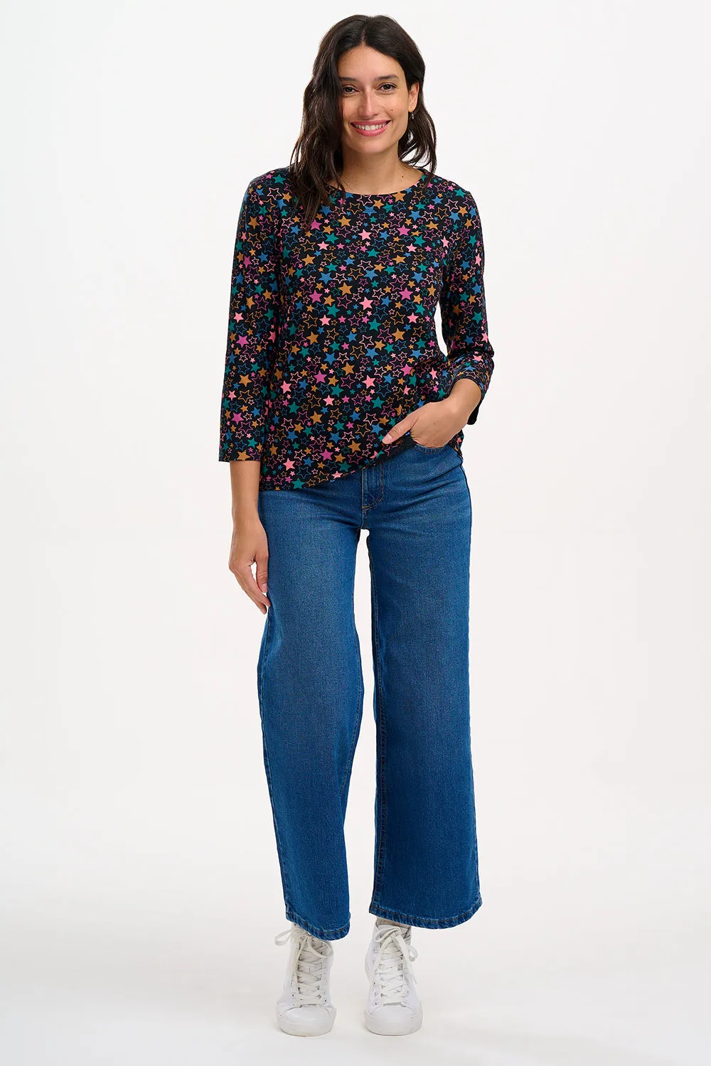 Noor Jersey Top - Black/Multi. Star Cluster