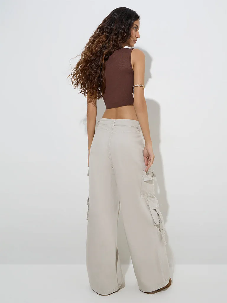 Nuon Beige Cargo-Style Relaxed-Fit Mid-Rise Jeans