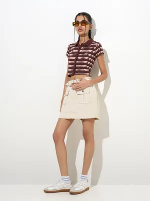 Nuon Dark Brown Striped Cotton Shirt