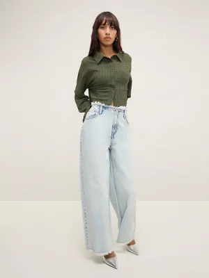 Nuon Light Blue Fringe Relaxed-Fit High-Rise Jeans