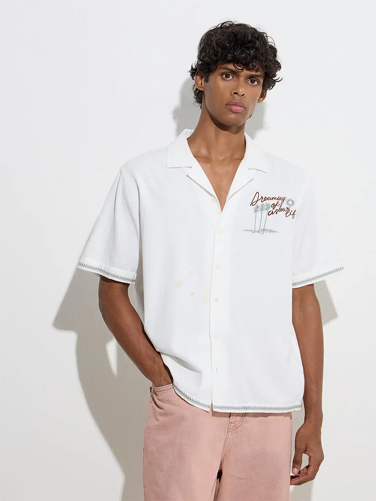 Nuon Off-White Tropical-Inspired Relaxed-Fit Cotton Shirt