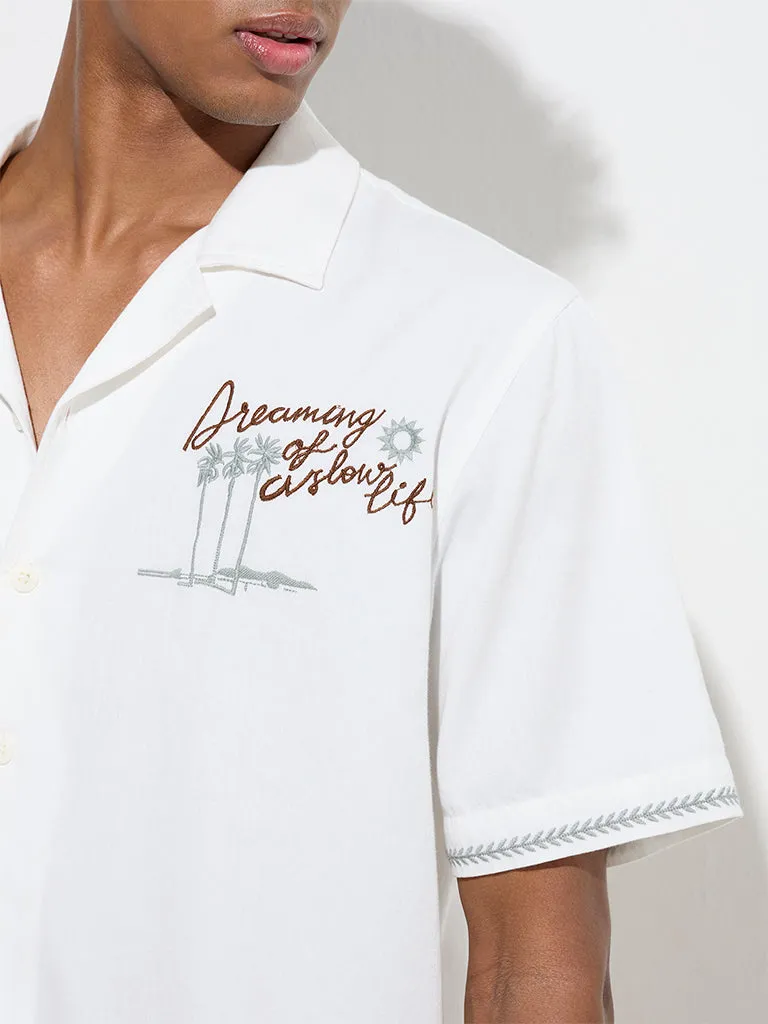 Nuon Off-White Tropical-Inspired Relaxed-Fit Cotton Shirt