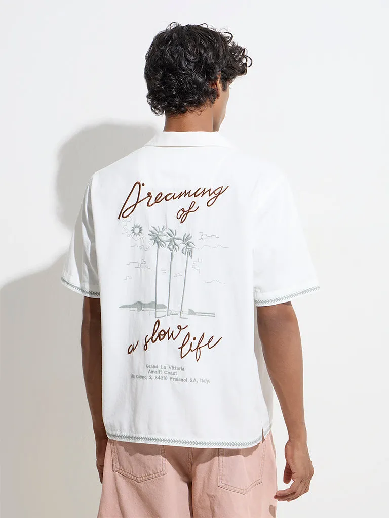 Nuon Off-White Tropical-Inspired Relaxed-Fit Cotton Shirt