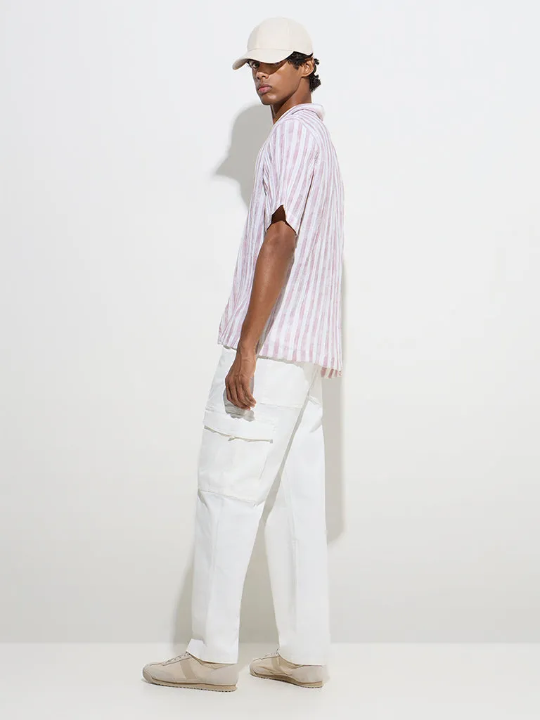 Nuon White Relaxed-Fit Mid-Rise Cotton-Blend Pants