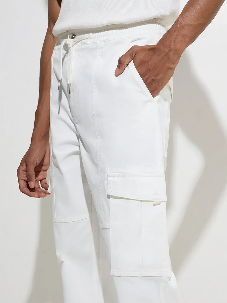 Nuon White Relaxed-Fit Mid-Rise Cotton-Blend Pants