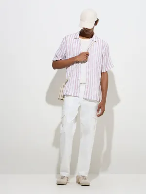 Nuon White Relaxed-Fit Mid-Rise Cotton-Blend Pants