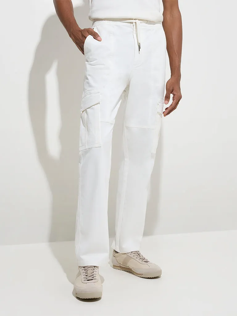 Nuon White Relaxed-Fit Mid-Rise Cotton-Blend Pants