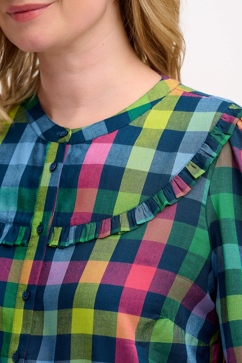 Paloma Frill Shirt - Multi. Midnight Gingham