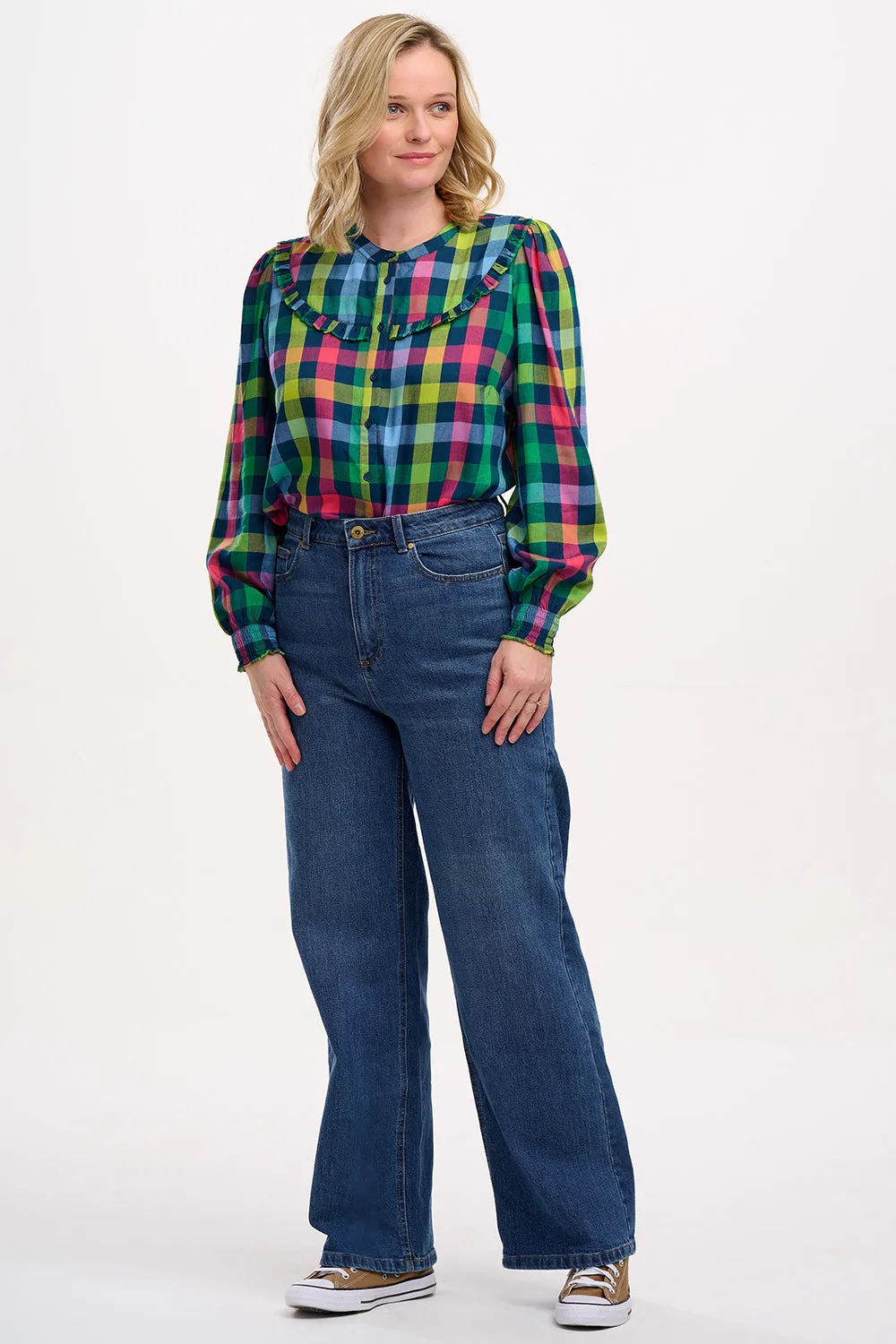 Paloma Frill Shirt - Multi. Midnight Gingham