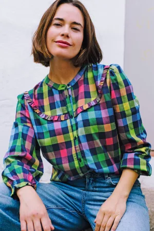 Paloma Frill Shirt - Multi. Midnight Gingham