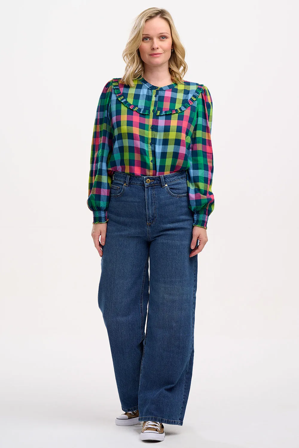 Paloma Frill Shirt - Multi. Midnight Gingham
