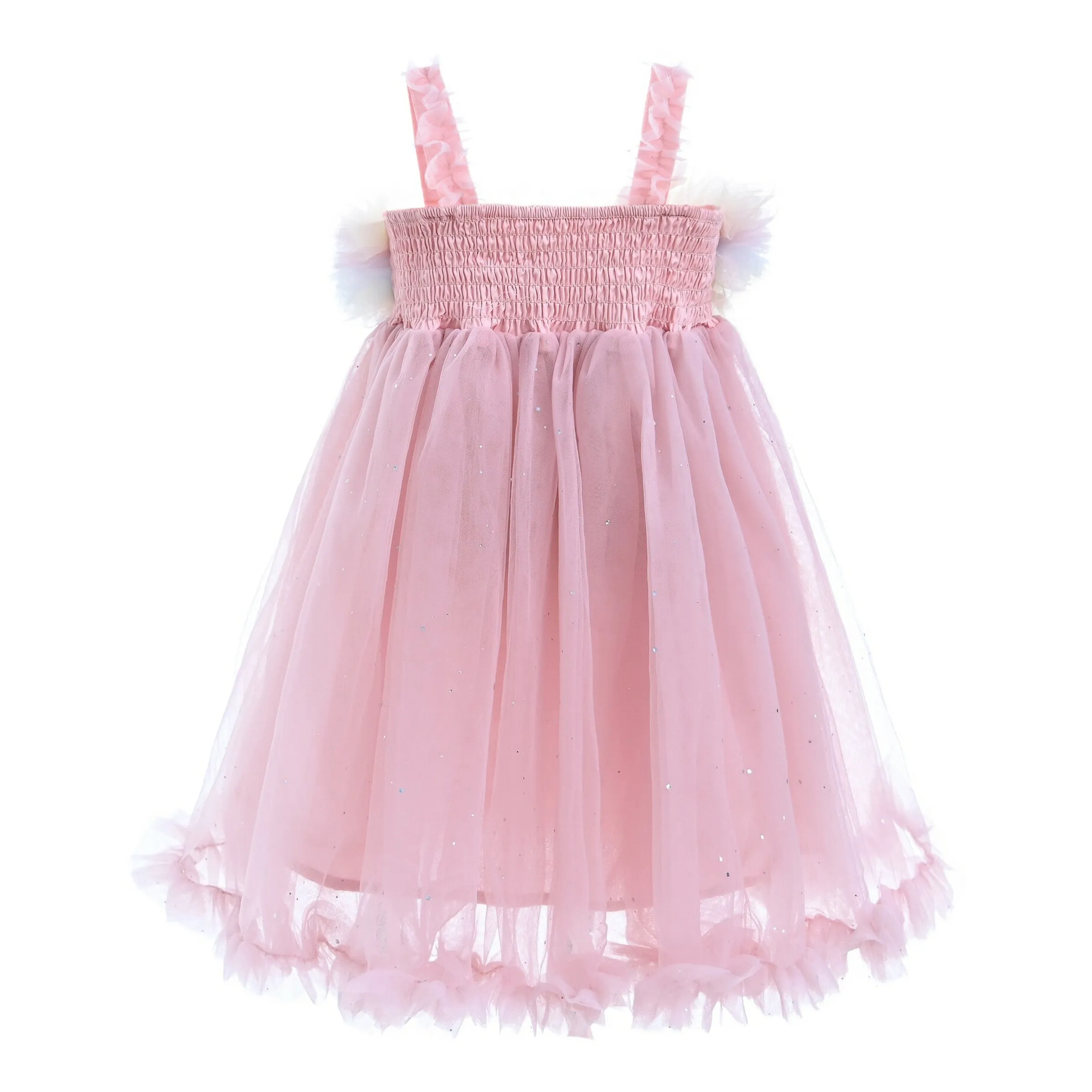Pink Rainbow Ruffle Trapeze Dress